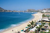 Overlooking the beachside restaurant, jacuzzi and
lower-pool patio area at Villa Del Palmar, Cabo
