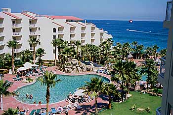 Upper pool and patio area at Villa Del Palmar, Cabo