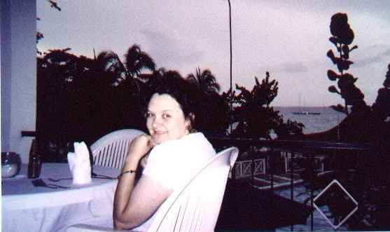 Darlene having a nice dinner and view