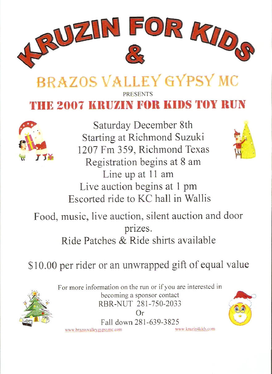 Go to Brazos Valley Gypsy MC website or right click to print this flyer