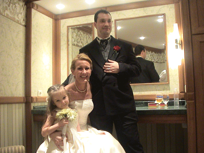 Dante with Erin & Bora on their wedding day, February 25, 2003