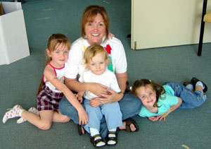 The kids and me at Alex's end-of-year show at her nursery school.&nbsp; I'm wearing a T-shirt Alex painted for me for Mother's Day.