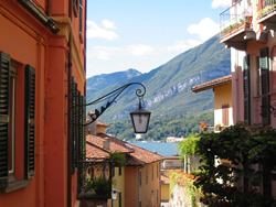 Just a pretty shot of a lantern overhanging the street.
