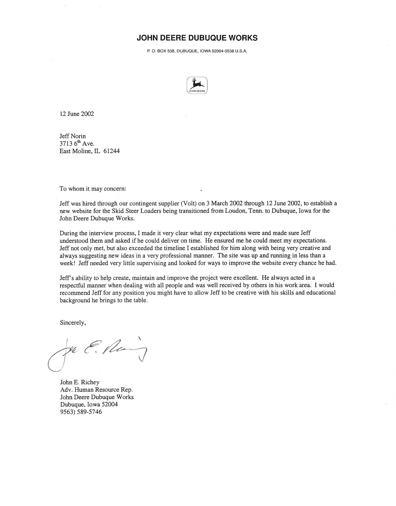 letter of work reference