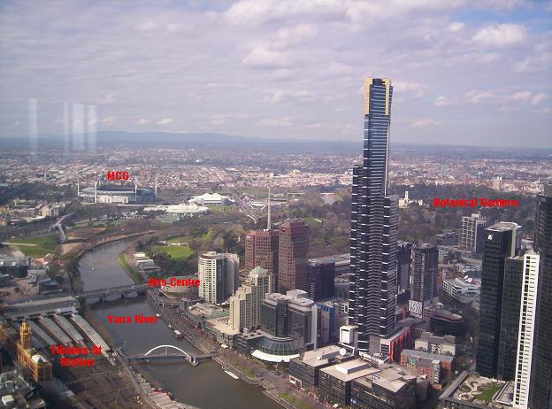 In this picture there's the MCG, the Botanical Gardens, Flinders St Station, 
the Yarra River and the Arts Centre.