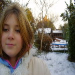 Aisling in the snowy garden Xmas 05
