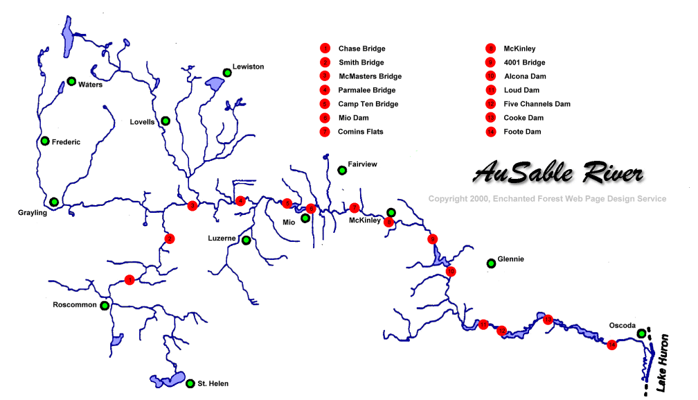 Au Sable River Map Canoe The Au Sable More Info And Links