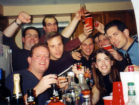 crowded kitchen at Kev's 30th birthday