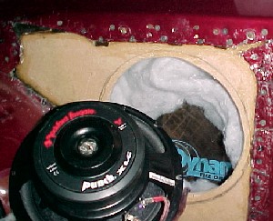 dynomatted, fiberglassed, siliconed, and stuffed with poly-fill for nice hard hitting bass up close