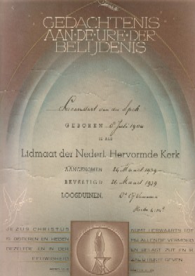 In het jaar 1939 deed Leendert van der Spek belijdenis