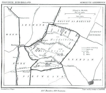 Plattegrond van Leerbroek, zoals het was in 1886