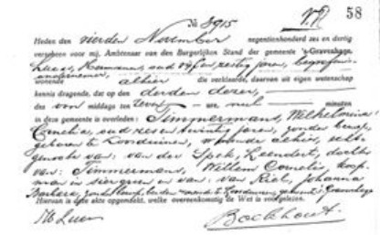 Overlijdensakte Wilhelmina Cornelia Timmermans