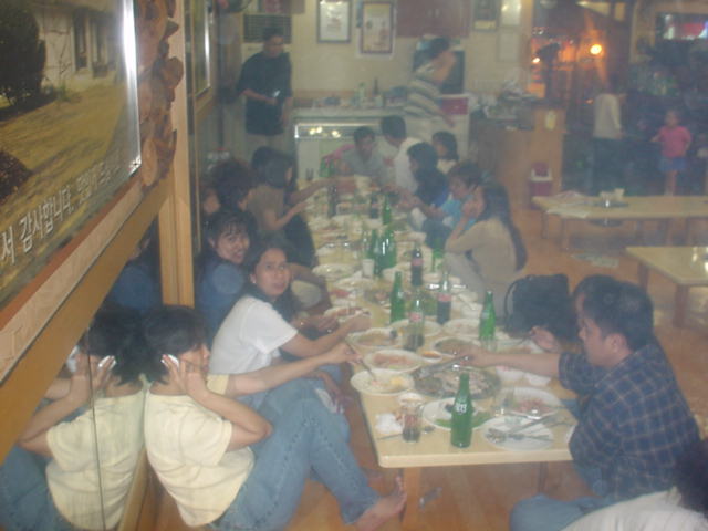 Noticed the green Bottles! That is the popular Sodiu in Korea. Since Sodiu is there, we then call this Dinner-Sodiu Party. Everyone goes for this.