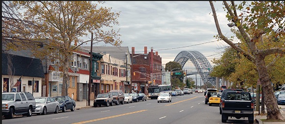 Title: PICTURED LEFT - Parente's Bar - Former Biker Bar - Now... Exhibiton - Pool Hall + Private Office of The Mick - BACKGROUND - Bayonne Bridge - Interdimensional Worm Hole - Gateway - To Sydney via Harbor Bridge