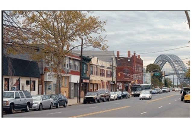 Title: PICTURED LEFT - Parente's Bar - Former Biker Bar - Now... Exhibiton - Pool Hall + Private Office of The Mick - BACKGROUND - Bayonne Bridge - Interdimensional Worm Hole - Gateway - To Sydney via Harbor Bridge