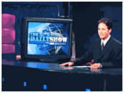 Jon Stewart at desk in 2000.&nbsp; This image is in a "artistic" media, not photo taken quailty.