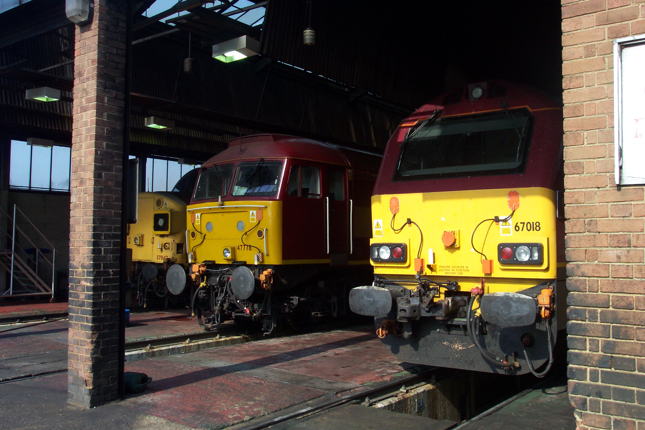 Line up of locos in the Running Shed at Old Oak Common