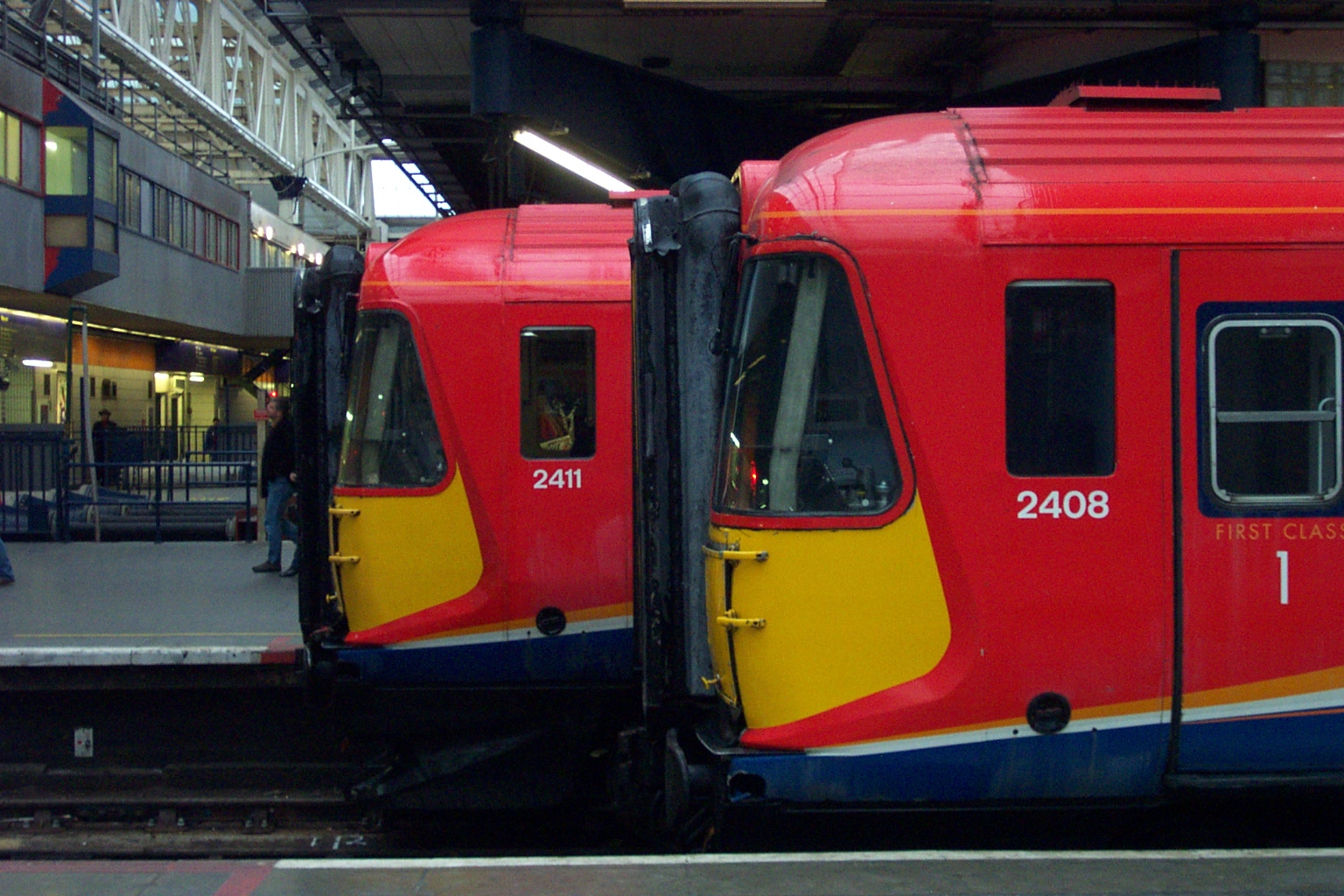 SWT Wessex Units 2408 and 2411 stand at Waterloo Station