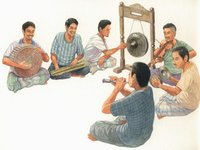 A group of musicians performing the Jikey, a tradition of Malaysian.