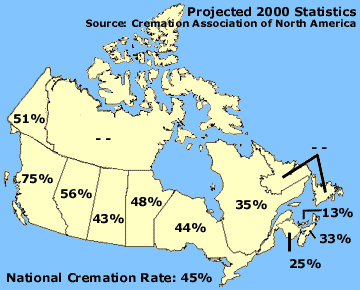 Map of Canadian Cremation Rates