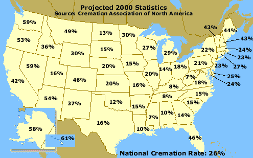 Map of US Cremation Rates