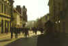 In the morning, a cobbled walking street in central Gy�r, with Lacsi Baci in the foreground