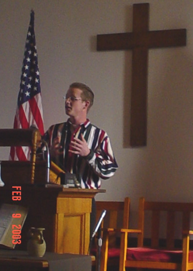 A picture of me sharing at the church in Bethlehem.