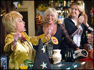 Letitia on set with co-stars Babs Windsor (Peggy) & Kim Medcalf (Sam) back in 2002
