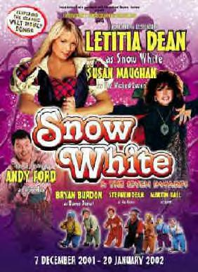 Christmas 2001: Letitia stars as Snow White at the Dartford Theatre in Kent along singer Susan Maughan as the Wicked Witch