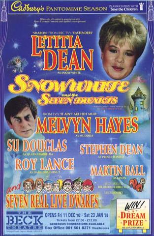 Christmas 1992: Letitia again as Snow White. Her brother, Stephen Dean, plays her prince