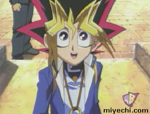 Yugi looking up happily. To big of eyes! Ah!