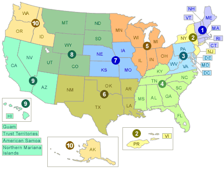 Map of the US, split into regions