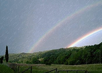 Rainbow caught over our pasture...I added the rain