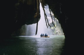 Entering one of the cellars of La Venta river, Chiapas