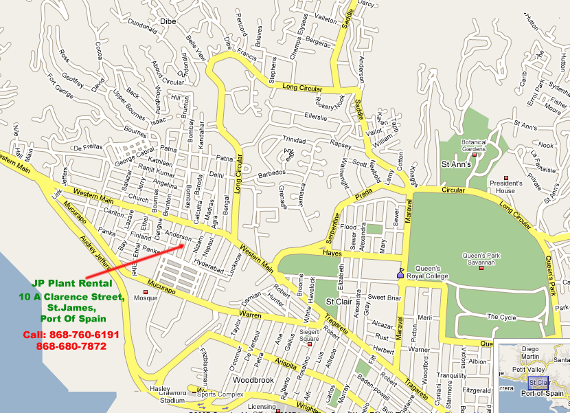 Map Of St James Trinidad Jp Plant Rentals...your Live Plant Rental Source In Trinidad!
