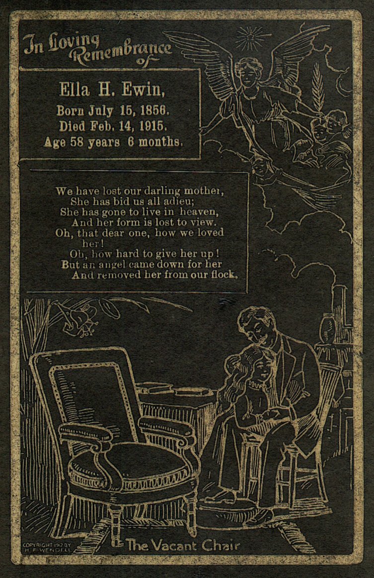 Funeral card for Ella H. Ewin