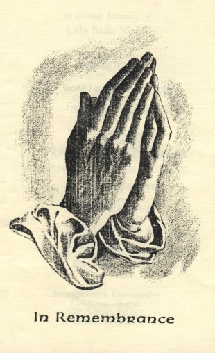 Front of funeral card for Lola Belle Mahr