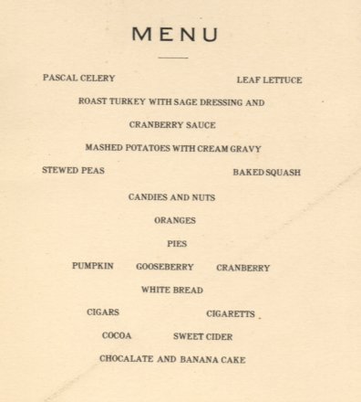 Photo of Thanksgiving menu