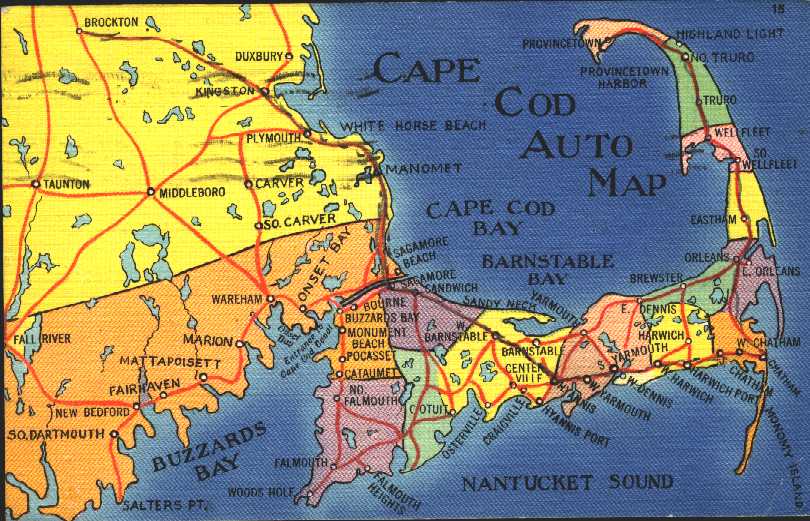 Cape Code Auto Map Postcard
