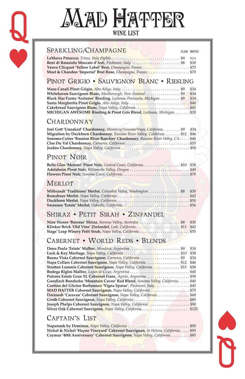 Wine Menu Design For the Mad Hatter
