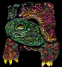 photo of bead-embroidered turtle pin