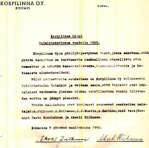 Vuoden 1949 toimintakertomus