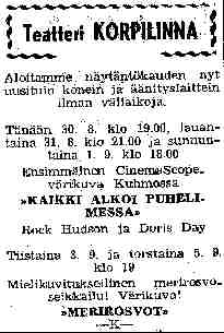 Ilmoitus Kuhmolaisessa 6.9.1963
