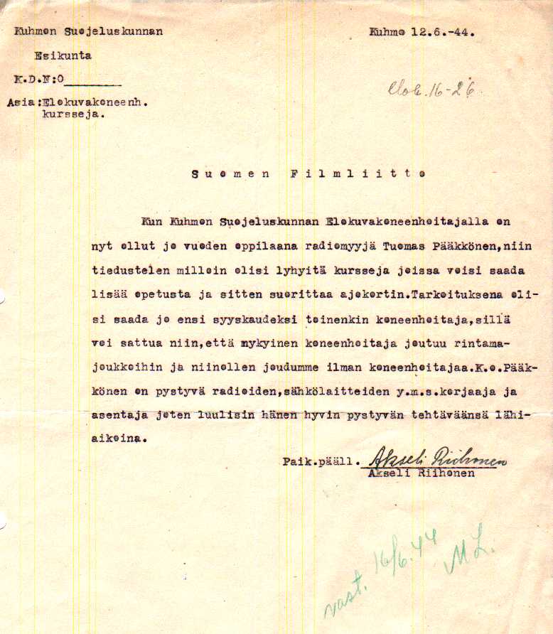 Akseli Riihosen kirje Suomen Fi