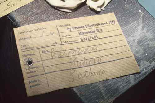 Suomen Filmiteollisuuden filmil�hetyksen osoitelappu