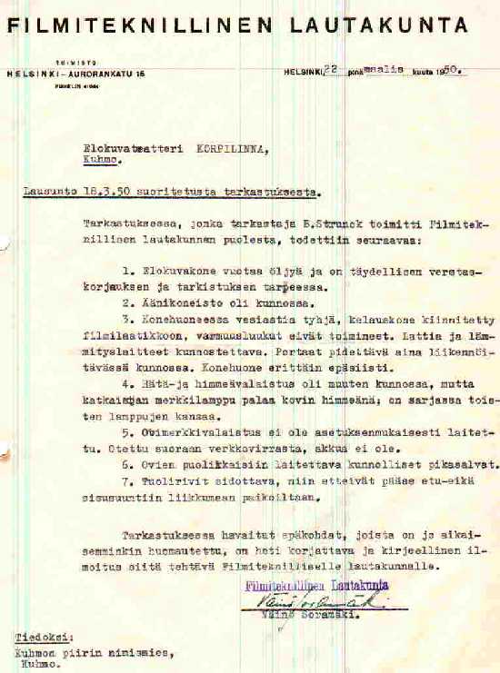 Tarkastuslausunto 1950