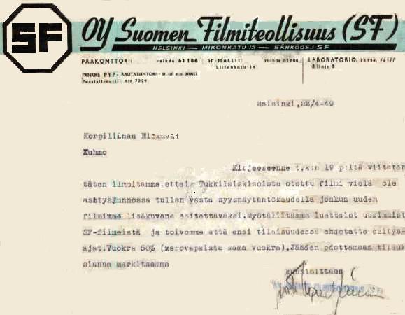 SF:n kirje 22.4.1949