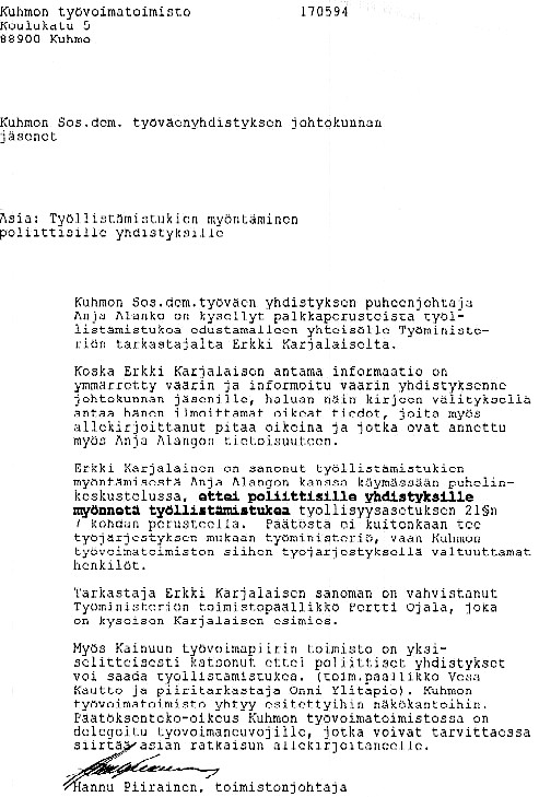 Kirje 17.5.1994