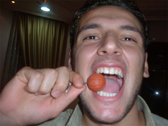 Abod is a good basketball player. That is why he is eating the ball 