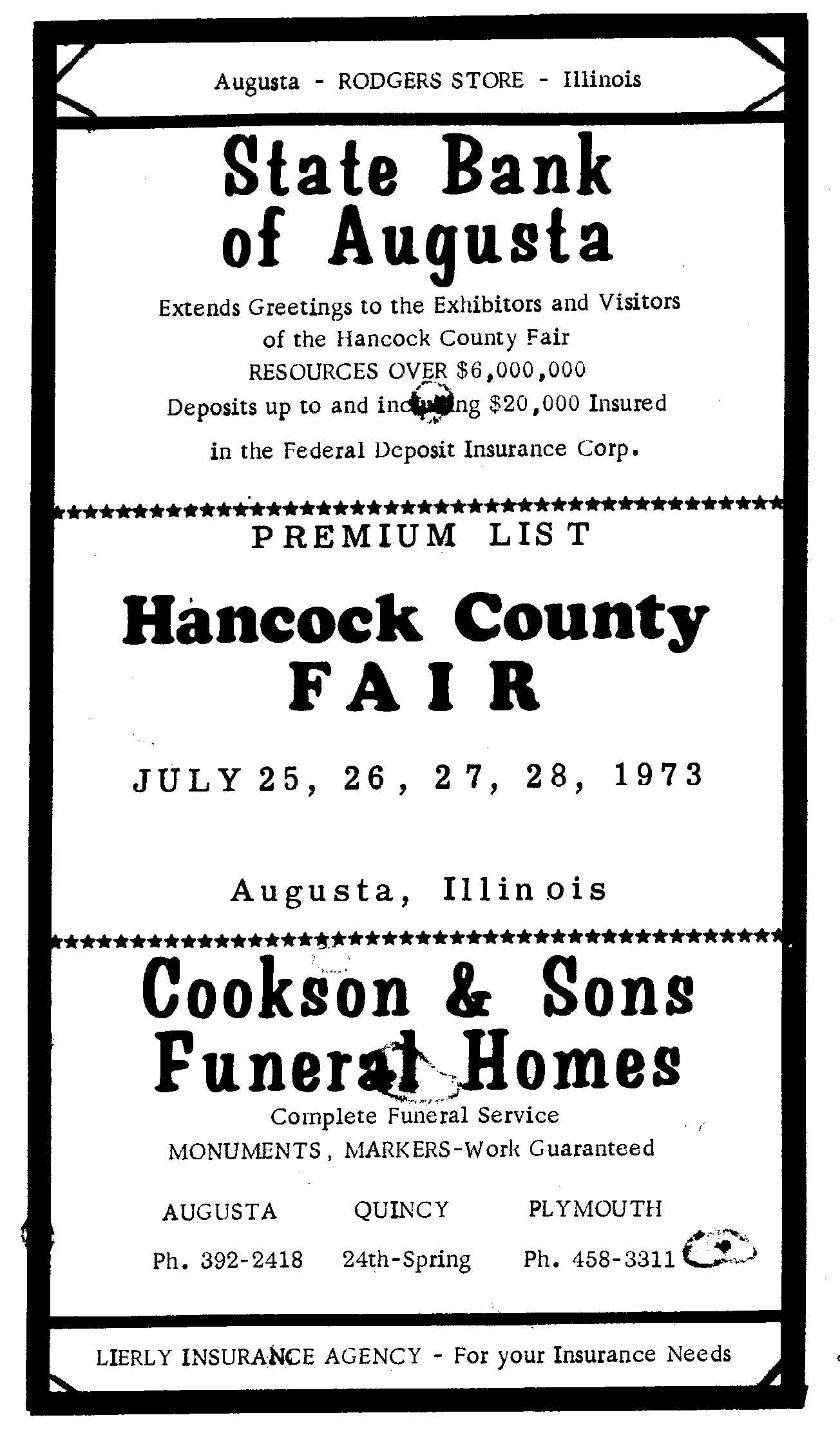1973 Hancock County Fair Premium Book